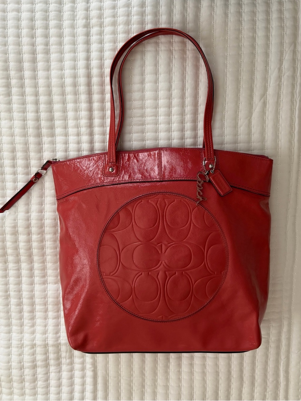 Coach Laura Signature Logo Tote in Pink/Coral Patent
